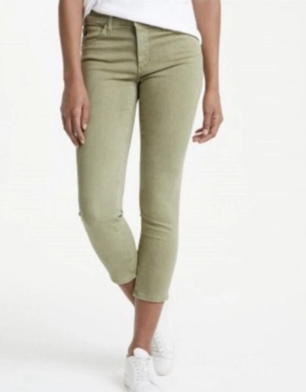 AG Prima Crop Cigarette Jeans Sage Green Stretch Mid Rise 26 x 24 Quiet Luxe